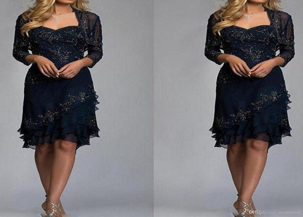 

dark navy mother of the bride dresses with jacket lace wedding guest dress knee length plus size mothers formal wear7229885, Black;red