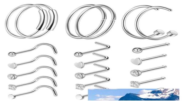 

diamond nose ring anti allergy nasal ring nose stud screws rose ball piercing rings women piercing jewelry hoop jewelry drop ship8638572, Silver