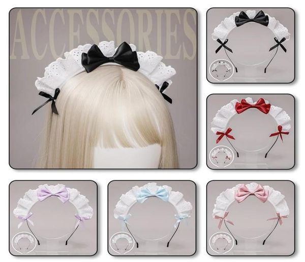 

japanese style ruffled lace bowknot hair hoop girls sweet cute lolita cosplay headband maid costume clothing hair accessories3041934, Silver