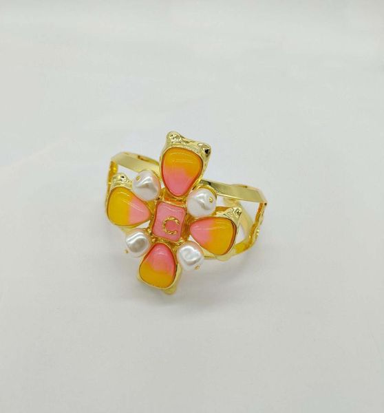 

2023 luxury quality charm bangle opened bracelets with nature beads and orange color in 18k gold plated have box stamp ps7514a1706228, Black