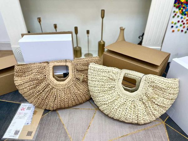 

2023 brand fashionable straw handbag fan shape beach resort big bag picnic idyllic tote caitlin_fashion_bags