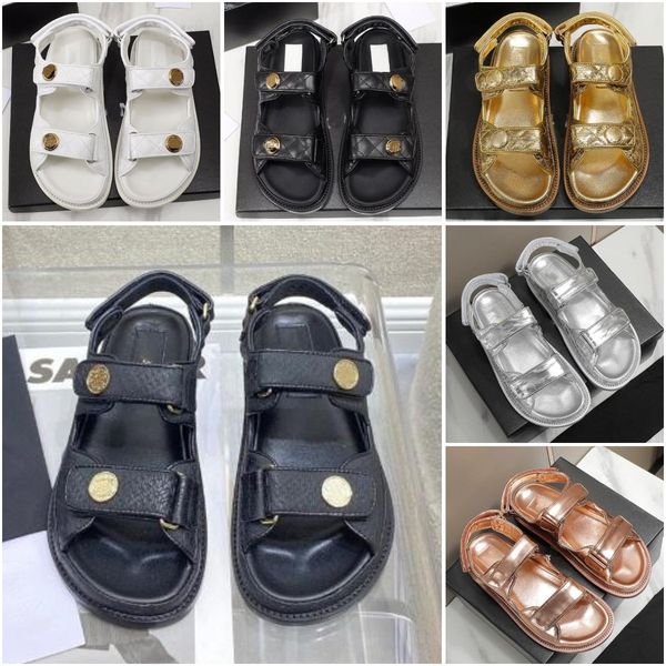

designer women sandals crystal calf leather casual shoes womens slides quilted platform summer beach slipper size 35-41, Black