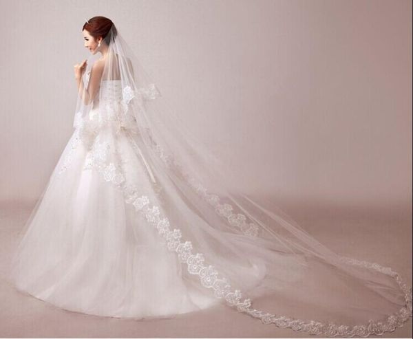 

11007 available in stock custom made bridal veils twolayer lace applique edge foreign trade veil for wedding party6178241, Black