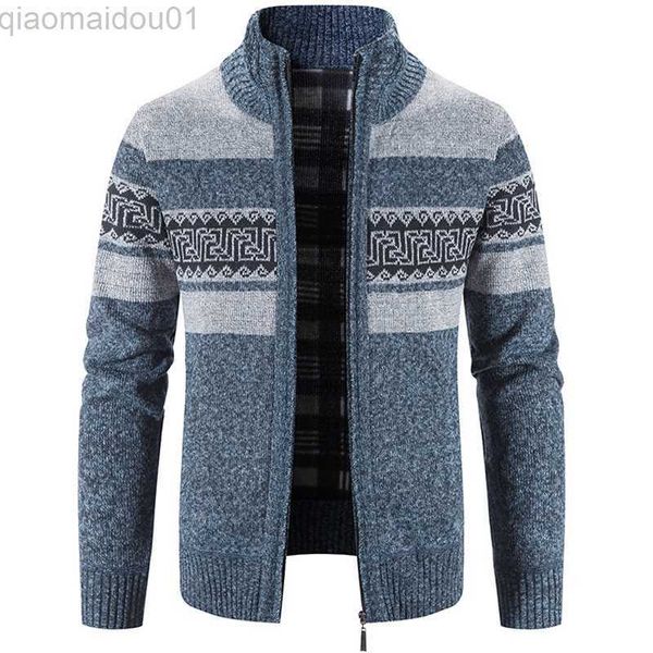 

men's jackets men's cardigan print sweater jacket casual male clothing stand collar sweater thickened sweater autumn winter cardig, Black;brown