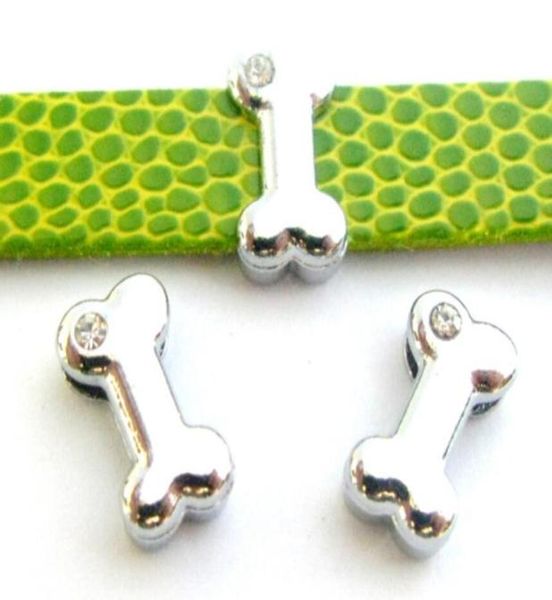 

whole 100pcslot 10mm one rhinestone dog bone diy alloy slide charm fit for10mm pet collar leather bracelet7169888, Bronze;silver