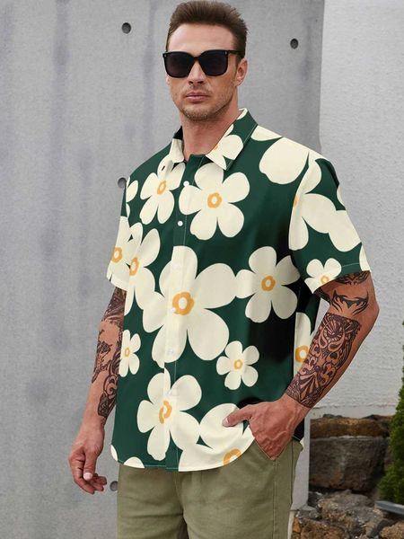 

men's fashion chillmode men plus floral shirt, White;black