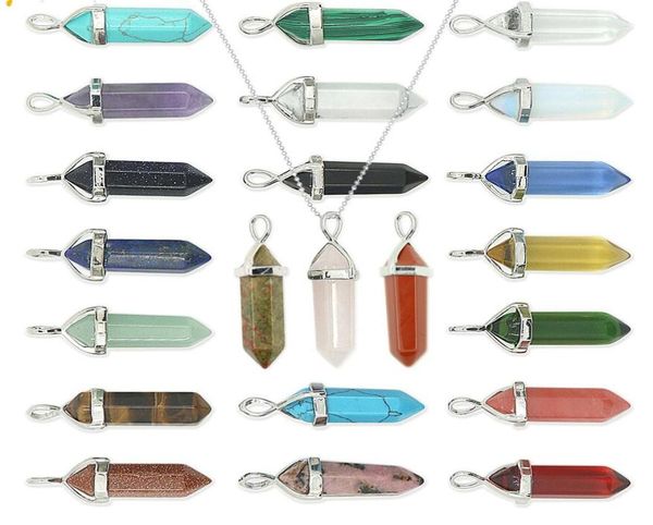 

designer hexagonal prism gemstone rock natural stone bullet shape pendant necklaces amethyst chakra quartz crystal necklaces jewel4993528, Silver