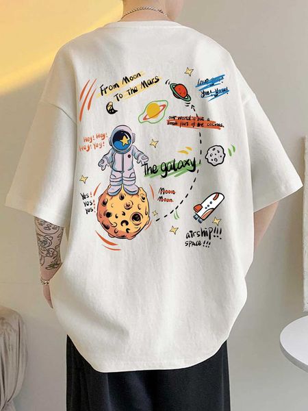 

men's fashion emrg men cartoon slogan graphic shoulder, White;black