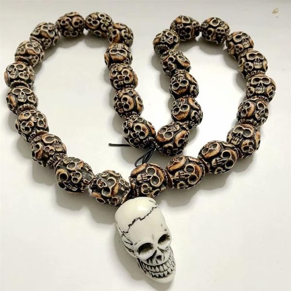 

yqtdmy prime handmade carved yak bone beads skull antique bracelet249a, Black