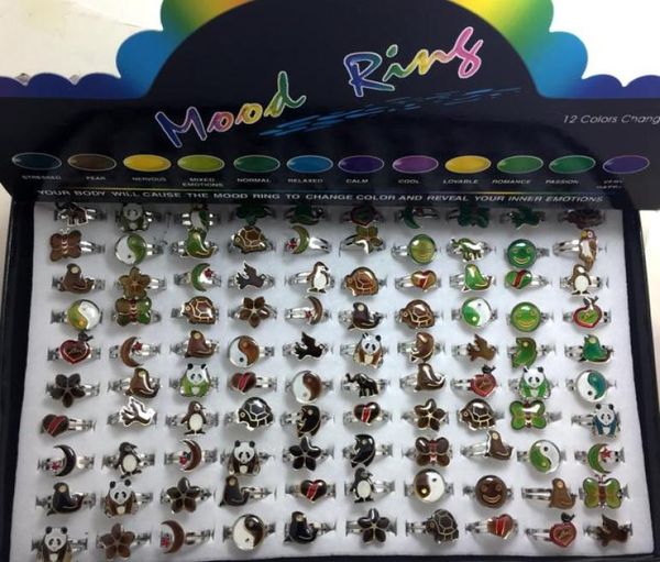

100pcs kids children change color mood ring emotional temperature fashon ring silver tone retro vintage jewelry whole4083123, Golden;silver
