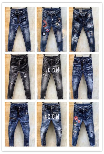 

2020 ss new d2 brand designer men039s denim embroidered pants fashion hole trousers size 4454 t926411477, Blue