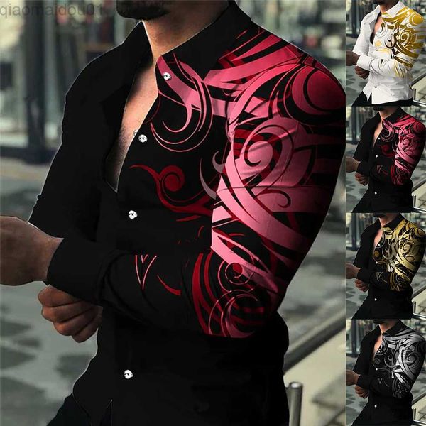 

men's casual shirts fashion button down shirt men printed long sleeve tee vintage party dress shirt casual print shirts l230721, White;black