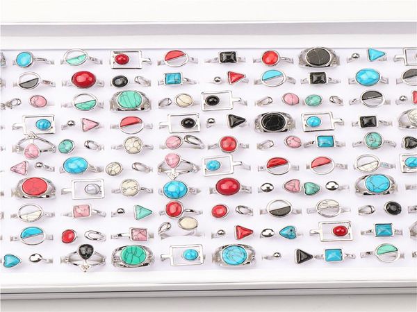 

20pcs band rings simple geometric natural stone silver plated metal adjustable ring for men women fashion party gift jewelry mix s5487506