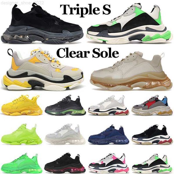 

triple s designer shoes women mens trainers platform sneakers clear sole fluo yellow black white neon green curry