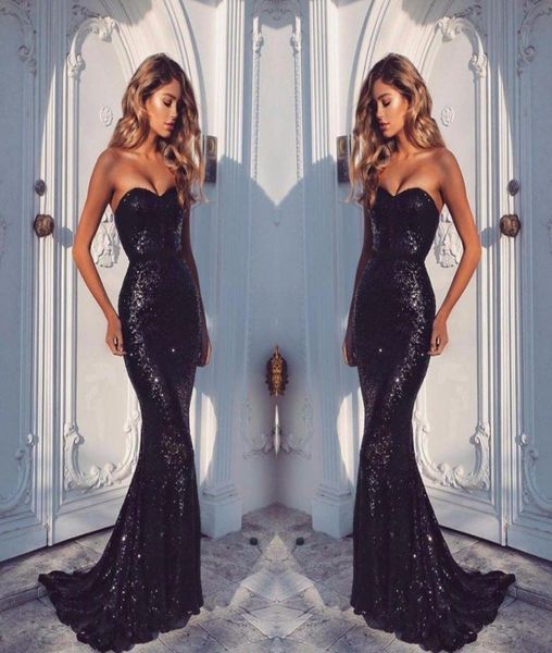 

2017 sweetheart sleeveless black sequined mermaid prom dresses new zipper back floor length dresses evening wear women 8836530