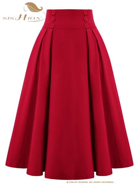 

skirts sishion 2023 vintage fashion high waist for women ss0037 solid color black red yellow green summer midi skirt buttons 230720