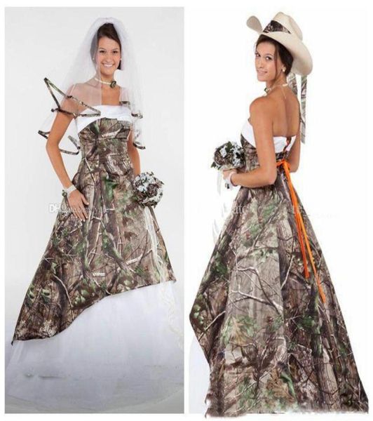 

elegant strapless camo wedding dresses satin tulle corset lace up camouflage wedding dress country cowgirls bridal dresses sweep t6305619, White