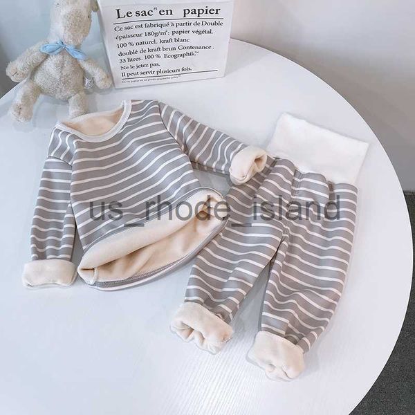 

pajamas striped pajamas for children winter warm children's clothing boys sleepwear cotton long sleeve sleepwear+pants 1-4 years x0721, Blue;red