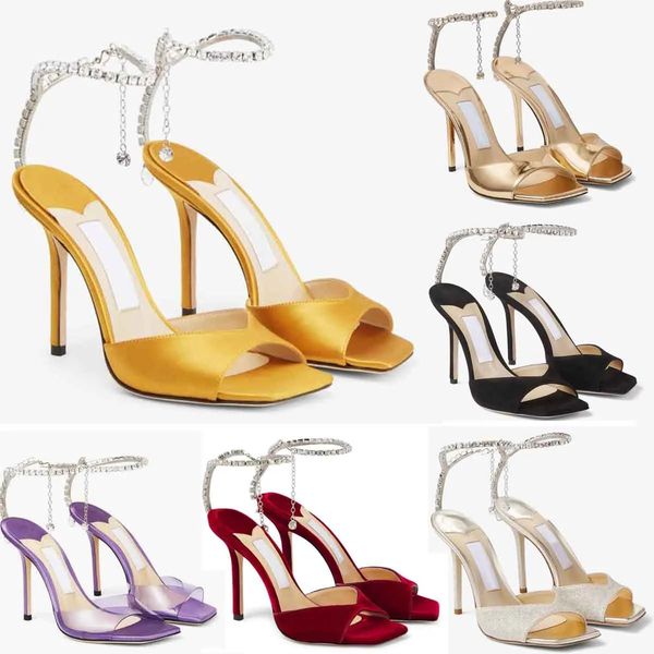 

23s womens dress shoes design sandal high heels shoes saeda sandal 100mm crystal strap white gold particle glitter sandals square toe strass, Black