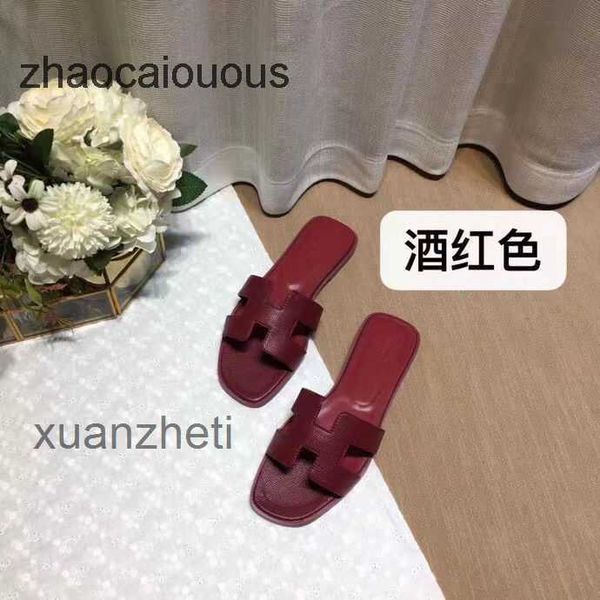 

slippers her designer women's summer slipper sandal 2023 shoes oran baida bear color matching leather flat sandals for tourism litchi p