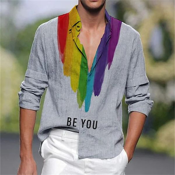 

men's casual shirts summer fashion men's long sleeve shirt street leisure beach party rainbow 3d printed singlebreasted hawaiian s, White;black