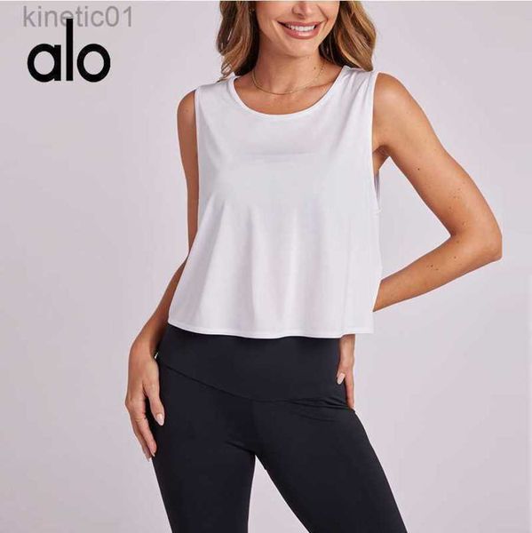 

2023 desginer alos yoga bra women's tank hollow back sports cover up running fitness leisure versatile sleeveless top, White