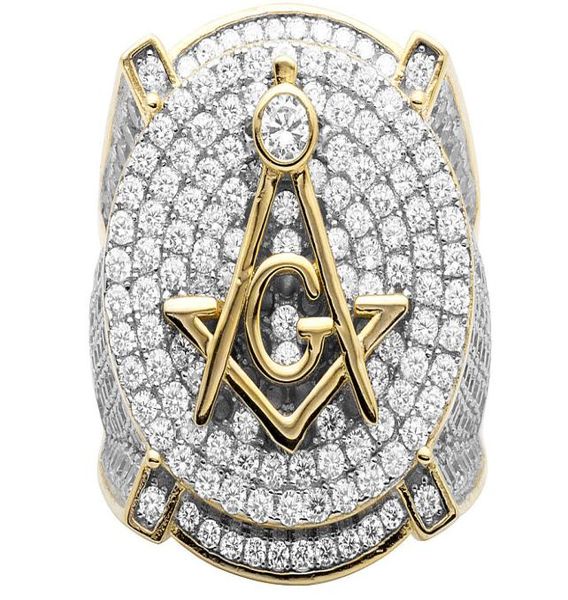 

fashion jewelry luxury men039s 18k yellow gold filled 250pcs zircon copper masonic ag ring size 8158815472, Slivery;golden