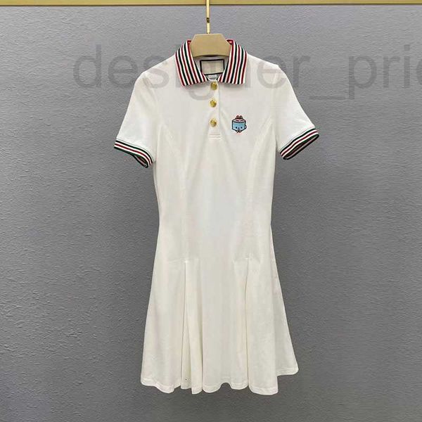 

dresses designer spring and summer new high-quality embroidery color contrast striped lapel age reduction waist slimming pleated mid-long dr, Black