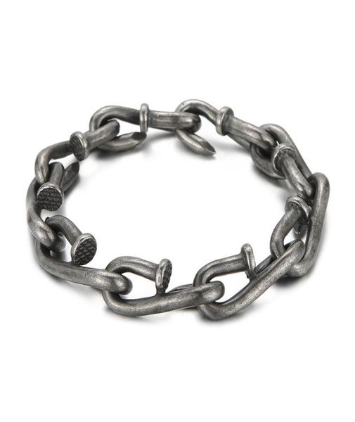 

nail link chain bracelets punk men039s retro stainless steel hip hop rock bangle jewelry3908625, Black