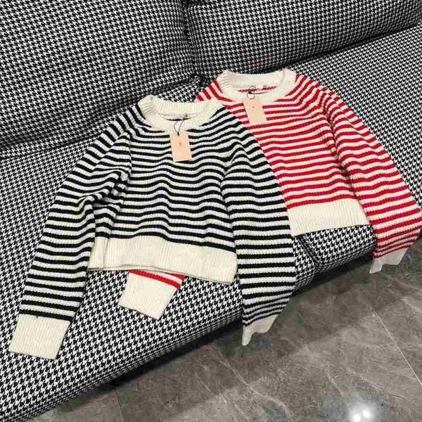 

women's knits & tees designer 23 autumn new girls' sweet, gentle, slim, age reducing stripe contrast round neck sweater fh1r, White