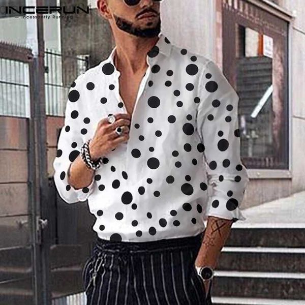 

men's casual shirts man casual loose blouse fashion polka dot printed shirts men long sleeve lapel neck camisa leisure buttons shirts s, White;black
