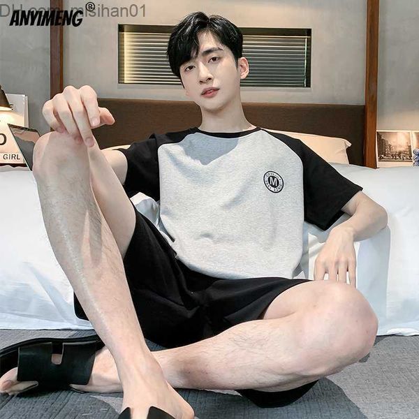 

men's sleepwear summer men's cotton pajamas l-4xl casual short sleeved pajamas korean minimalism style men's pajamas casual p, Black;brown