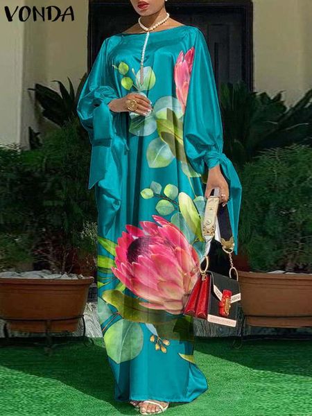

basic casual dresses vonda elegant satin dress 2023 summer women o neck long sleeve maxi sundress floral printed bow pleated party robe 2307, Black;gray