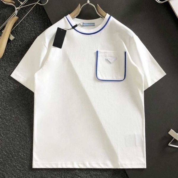 

men's summer color contrast line pocket casual loose short sleeve, polyester fabric soft not ball, loose version of leisure fashion., White;black