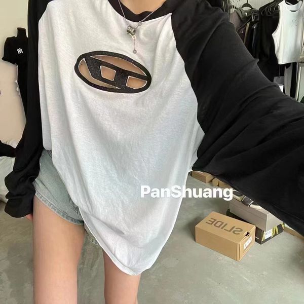 

women's tshirt gotoola 2023 summer casual design raglan sleeve girl tshirt slim short hollow letter d embroidery original long 230720, White