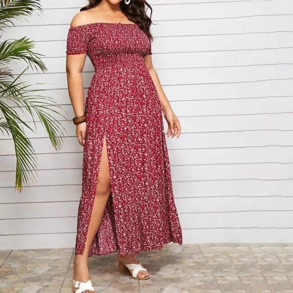 

plus size dresses plus size maxi dress elastic chest wrapped fine sewing long dress bohemia style off shoulder long dress 230720, Black