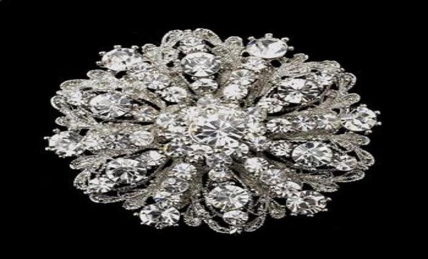 

2 inch vintage style rhodium silver tone large size flower rhinestone diamante crystal brooch for women3625899, Gray
