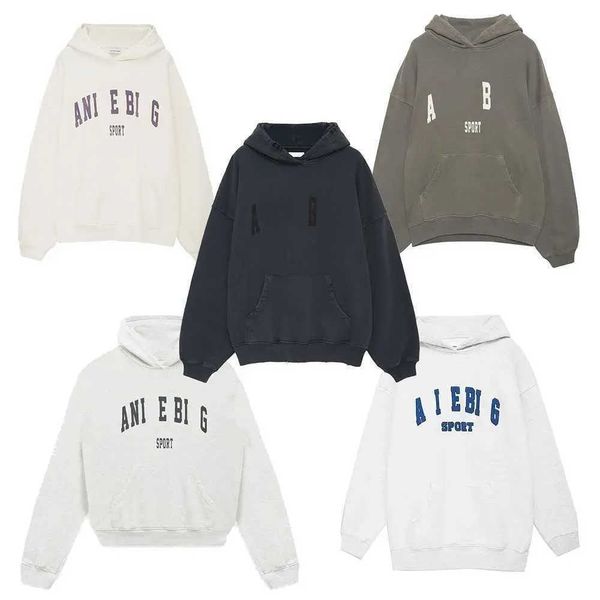 

anines bing23ss designer hoodie women fashion cotton hooded new ab classic letter print wash water stir fry color snowflake loose sweatshirt, Black
