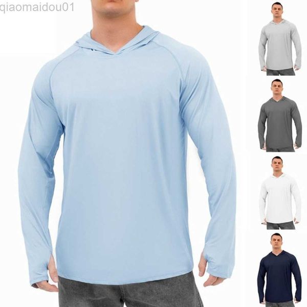 

men's hoodies sweatshirts men's solid color summer men's long sleeve hooded sun protection clothes loose t-shirt l230721, Black