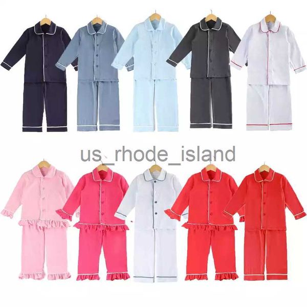 

pajamas 95% cotton boys and girls sibling soft plain matching pyjamas children winter christmas pajamas with ruffle x0721, Blue;red