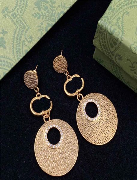 

exaggerate big charm earrings double letters designer studs women retro diamond long pendant eardrops with box8863802, Golden