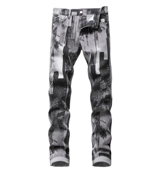 

men039s jeans mens fashion casual style gray pattern printed slim traight stretch denim pants for men2897452, Blue