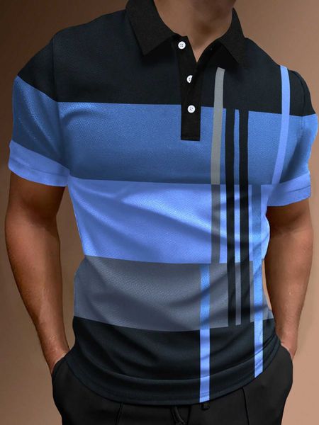 

men's fashion homme men striped colorblock polo shirt, White;black
