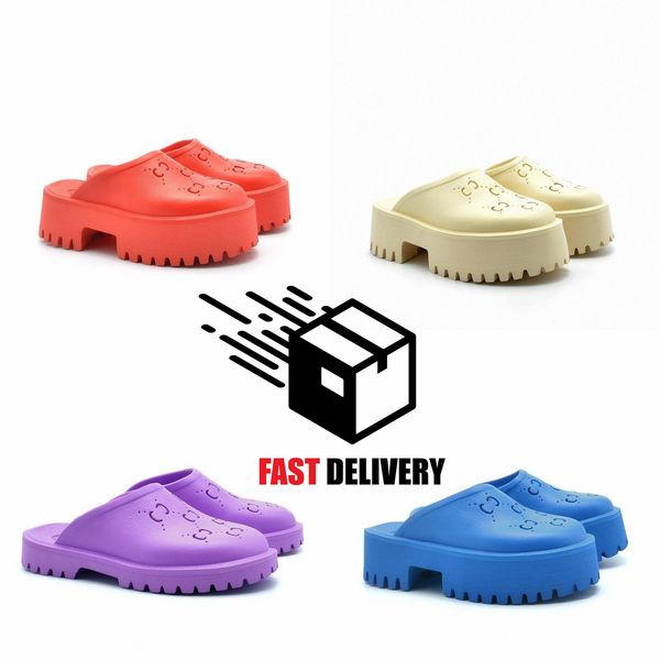 

2023 with box designer sandals white platform sandals perforated g slip-on slipper slides rubber sandles mules comfort bottom sandalias 36-4, Black