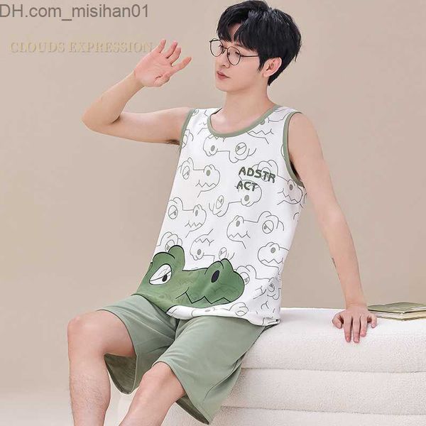 

men's sleepwear summer new plus 4xl cartoon dinosaur boy pajamas knitted men's pajamas set pajamas casual set z230725, Black;brown
