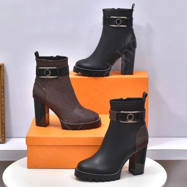 

designer boots ankle boots martin boot desert for women classical letter boots fashion winter leather boots coarse heel zipper women shoes s, Black