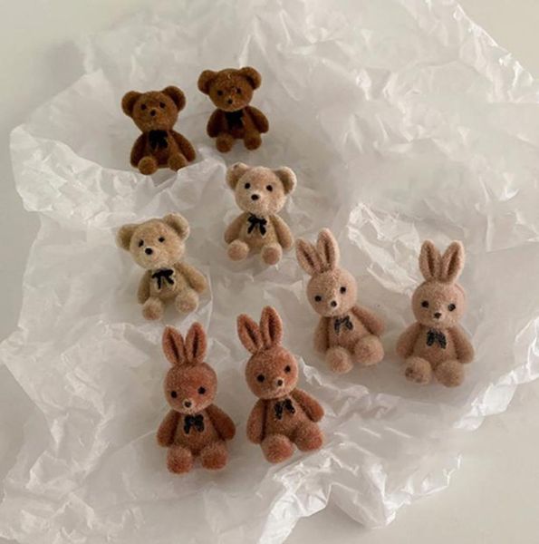 

flocking plush rabbit bear stud earrings kawaii brown khaki animal rings earrings for women girls necklace jewelry gifts 68 d36936255, Golden;silver