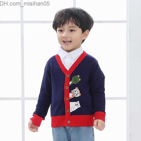 

pullover 3-9y kids cardigan baby sweater spring autumn boys girls knitted clothing children v-neck cartoon clothes dinosaur knitwear y1024 z, Blue