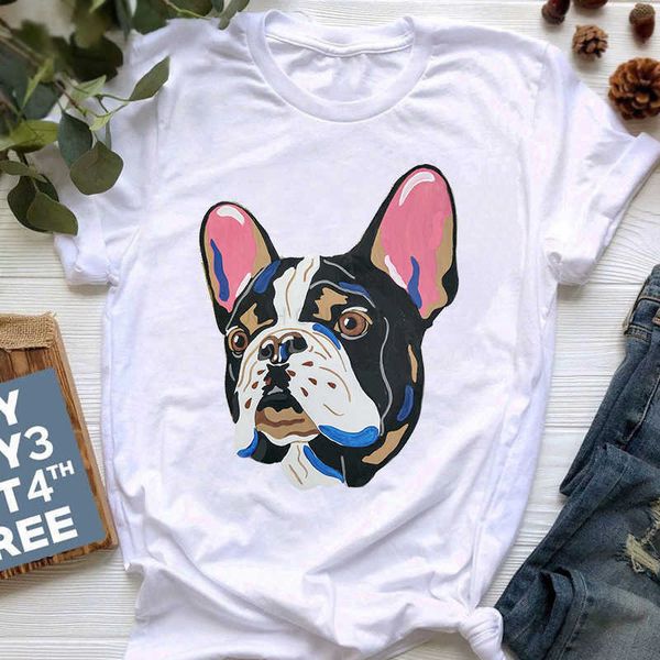 

summer new t-shirt short sleeve women's mother's day series herding dog print pattern short sleeve, White