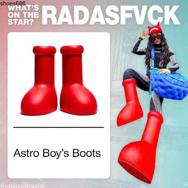 

2023 designer mschf men women rain boots big red boot eve rubber astro boy reps over the knee booties cartoon shoes thick bottom platform, Black